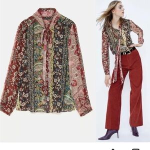 Zara bow neck chiffon blouse